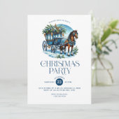 Paard en wagen Blauw Kerstfeest Uitnodigen Kaart (Staand voorkant)
