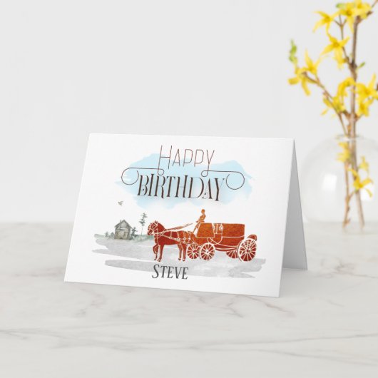 paard en wagen  Happy Birthday Kaart (Gele Bloem)