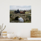Paard-en-wagen op stenen brug poster (Keuken)