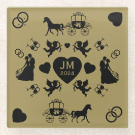 Paard en wagen Romantische bruiloft Glazen Onderzetter