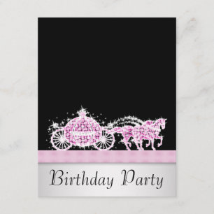 Paard-en-wagen Roze Zwart Prinses Verjaardag Feest Kaart