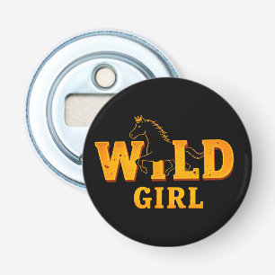 Paard en 'Wild Girl' bord Button Flesopener