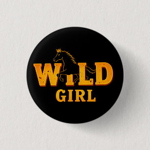 Paard en 'Wild Girl' bord Ronde Button 3,2 Cm