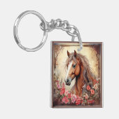 Paard en wilde bloemen sleutelhanger (Voorkant Links)