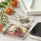 Paard en wilde bloemen sleutelhanger (Voorkant Rechts)