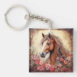 Paard en wilde bloemen sleutelhanger