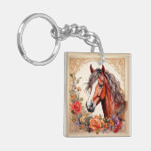 Paard en wilde bloemen sleutelhanger (Voorkant Links)