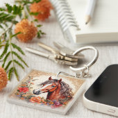 Paard en wilde bloemen sleutelhanger (Voorkant Rechts)