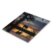  paard en zon met eikenboom en water tegeltje (Zijkant)