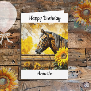 Paard en Zonnebloem Gepersonaliseerde Verjaardag Kaart