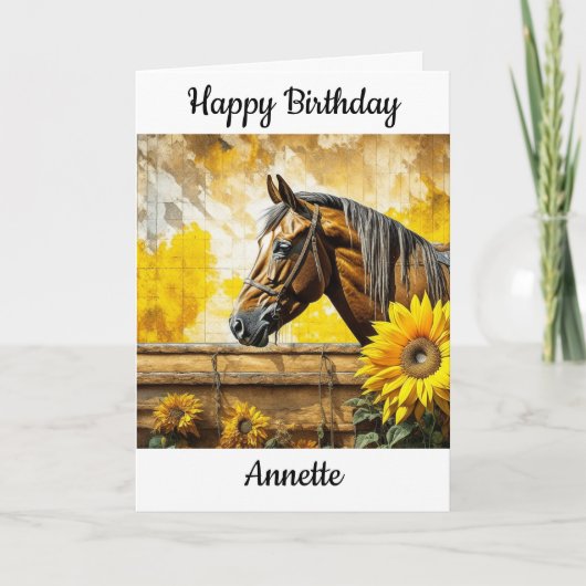 Paard en Zonnebloem Gepersonaliseerde Verjaardag Kaart (Voorkant)