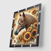 Paard en zonnebloem herfst vierkante klok (Hoek)