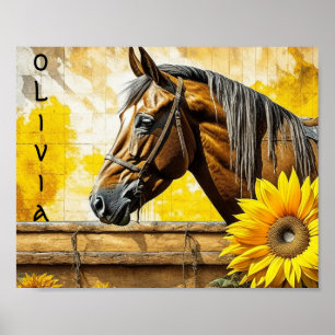 Paard en Zonnebloem Mooi gepersonaliseerd Poster