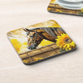 Paard en Zonnebloem Mooie AI Art Bier Onderzetter (Linkerzijde)