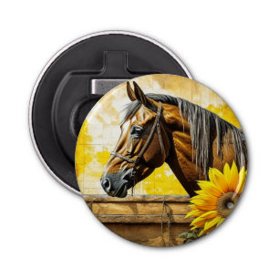 Paard en Zonnebloem Mooie AI Art Button Flesopener