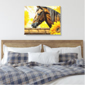 Paard en Zonnebloem Mooie AI Art Canvas Afdruk (Insitu (Slaapkamer))
