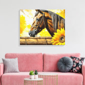 Paard en Zonnebloem Mooie AI Art Canvas Afdruk (Insitu (Woonkamer))