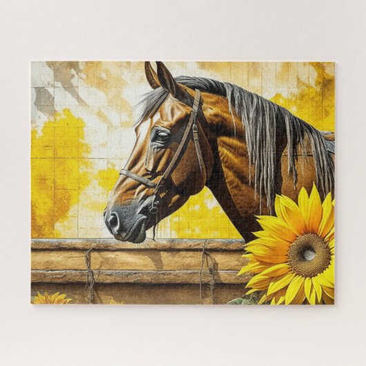 Paard en Zonnebloem Mooie AI Art Legpuzzel (Horizontaal)