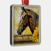 Paard en Zonnebloem Mooie AI Art Metalen Ornament (Rechts)