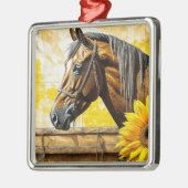 Paard en Zonnebloem Mooie AI Art Metalen Ornament (Links)