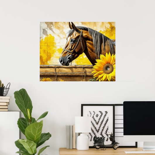 Paard en Zonnebloem Mooie AI Art Poster (Thuiskantoor)