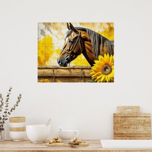 Paard en Zonnebloem Mooie AI Art Poster (Keuken)