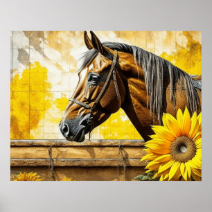Paard en Zonnebloem Mooie AI Art Poster