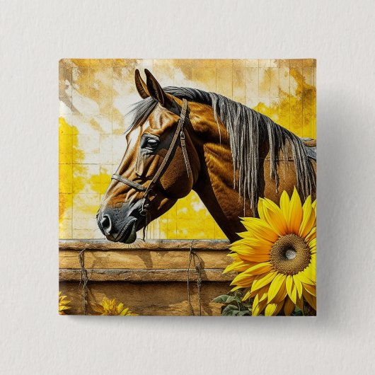 Paard en Zonnebloem Mooie AI Art Vierkante Button 5,1 Cm (Voorkant)