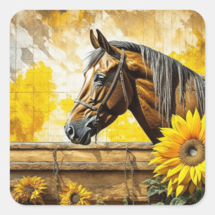Paard en Zonnebloem Mooie AI Art Vierkante Sticker