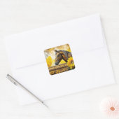 Paard en Zonnebloem Mooie AI Art Vierkante Sticker (Envelop)