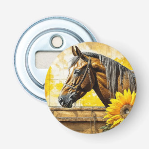 Paard en zonnebloem Mooie AI-kunst Button Flesopener