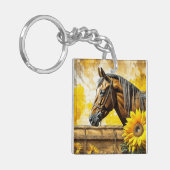 Paard en Zonnebloem Mooie AI Kunst Gepersonaliseer Sleutelhanger (Voorkant Links)