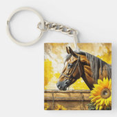 Paard en Zonnebloem Mooie AI Kunst Gepersonaliseer Sleutelhanger (Voorkant)