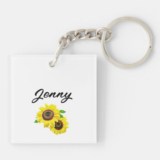 Paard en Zonnebloem Mooie AI Kunst Gepersonaliseer Sleutelhanger (Achterkant)