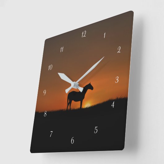 Paard en zonsopgang vierkante klok (Hoek)