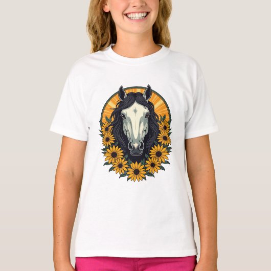 Paard en zwarte ogen Susan Bloemen T-shirt (Voorkant)