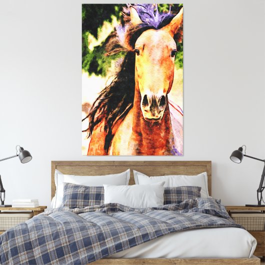 *~* Paard Equine AR22 Zwart Mane Art Canvas Print (Insitu (Slaapkamer))