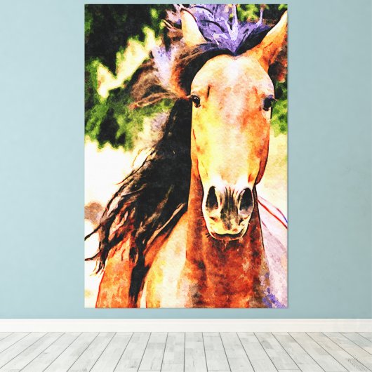 *~* Paard Equine AR22 Zwart Mane Art Canvas Print (Insitu (Houten vloer))