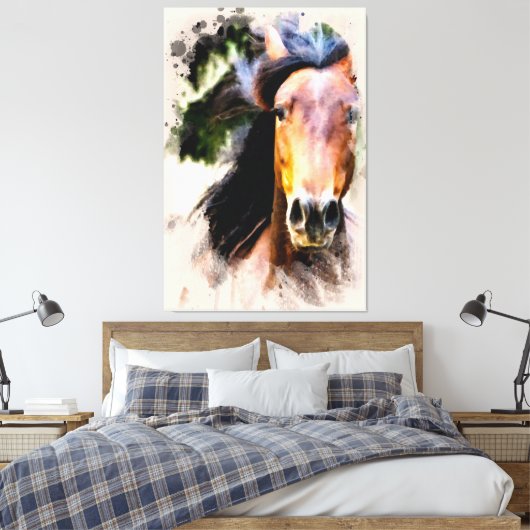 *~* Paard Equine AR22 Zwart Mane Muur Canvas Print (Insitu (Slaapkamer))