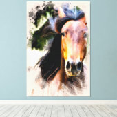 *~* Paard Equine AR22 Zwart Mane Muur Canvas Print (Insitu (Houten vloer))