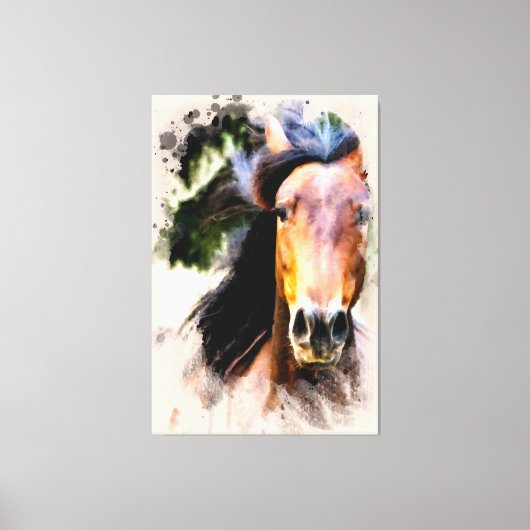*~* Paard Equine AR22 Zwart Mane Muur Canvas Print (Voorkant)