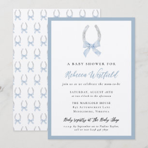 Paard Equine Blauwe Jongen Lint Boog Baby Shower Kaart