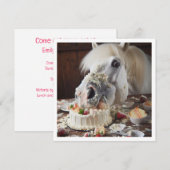 Paard eten taart verjaardag uitnodiging, Paard lie Kaart (Voorkant / Achterkant)