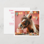 Paard eten taart verjaardag uitnodiging, Paard lie Kaart (Voorkant / Achterkant)