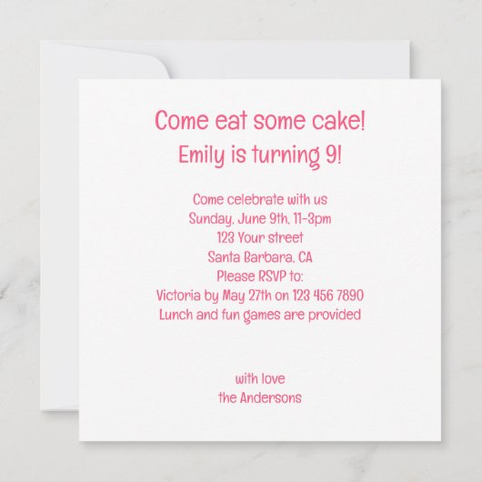 Paard eten taart verjaardag uitnodiging, Paard lie Kaart (Achterkant)