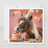 Paard eten taart verjaardag uitnodiging, Paard lie Kaart (Voorkant)