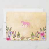 Paard Feest Bloemen Bloemen Pony Roze Uitnodiging (Achterkant)