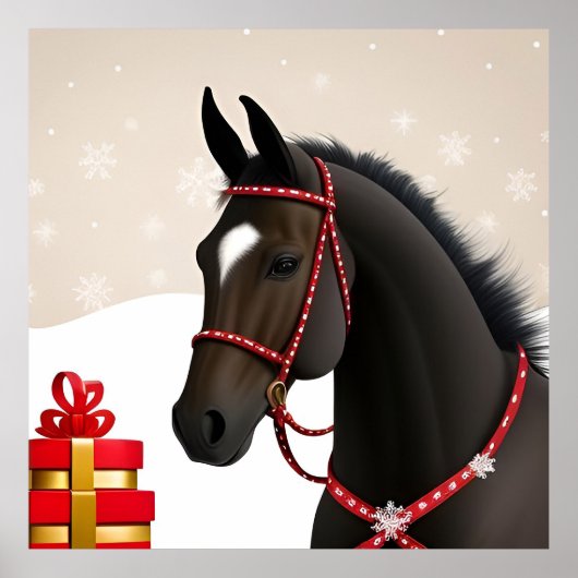 Paard Festief in Kerstthema Poster (Voorkant)