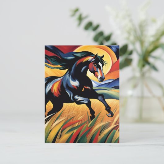 Paard Galloping in een Tarweveld Briefkaart (Staand voorkant)