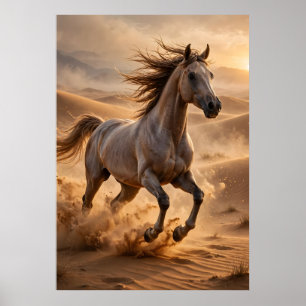 Paard galopperend in de woestijn affiche poster